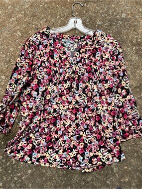 By Design Women’s Floral Print V-Neck Blouse in Multi color. L